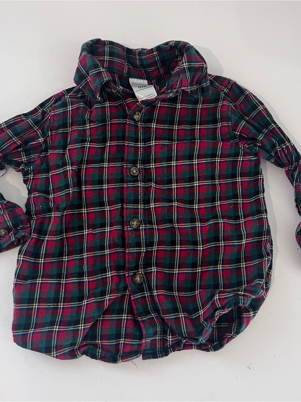Carter's Red & Green Plaid Button-Down Shirt 9m Christmas Holiday